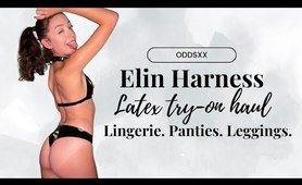 OddsXx | Elin Harness Latex Lingerie, Thong and tights Try-On Haul | 4K