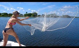 Learning how to throw a cast net, catching bait & catching MONSTER fish!!