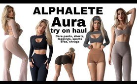 ALPHALETE AURA TRY ON HAUL! Flare leggings, shorts, sport bra, shrugs October 2023 discount code sky