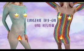 Shein Lingerie Try-On Haul and Review! Blue Leopard Bodysuit and Rainbow Tube Dress
