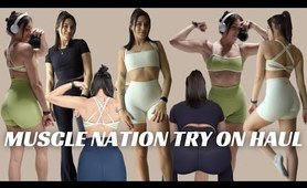 MUSCLE NATION OUT OF OFFICE COLLECTION TRY ON HAUL | ribbed material + flare leggings