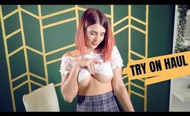 New transparent lingerie try on haul with Sweet Alise in a skirt with g string and hot thong haul