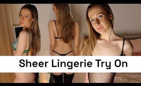 Transparent Lingerie Try On Haul, Sheer Clothing With Black Stockings