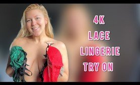 4K Lace Lingerie Try On - Mirror View