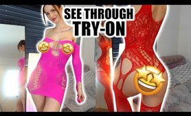 lovely TRANSPARENT Nylon bodysuit and minidress TRY ON Haul with mirror VIEW!