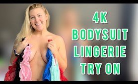 4K Bodysuit Lingerie Try Ons with Mirror View - Natural Mom Body