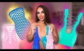 4K TRANSPARENT Fishnet Dresses TRY ON with Mirror View! Ana Daisy Scott TryOn