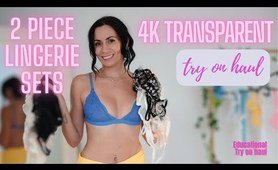 4K TRANSPARENT 2 piece LINGERIE SETS try on haul | Natural Petite Body