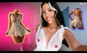 4K TRANSPARENT Nightgown Dresses TRY ON with Mirror View! | Ninacola TryOn