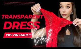 4k Transparent Dress Try-On Haul! - Red and Black Edition
