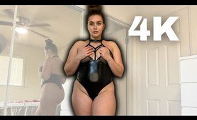 4K Leather LINGERIE Try On With MIRROR VIEW