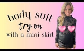 black TRANSPARENT BODY SUIT TRY ON WITH MINI SKIRT | NATURAL BODY TYPE | PETIE