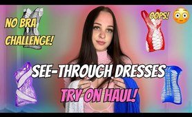 SEE-THROUGH Dresses TRY ON HAUL w/ MIRROR VIEW! No Bra Challenge! (4K) | Bailey Blair