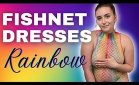 TRANSPARENT Rainbow Fishnet Dress TRY ON w/ MIRROR VIEW