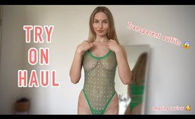 [4K] Try on Haul Transparent bodysuit and swimsuit mirror view | amazing transparent outfits (2024)