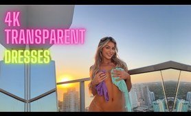 4K TRANSPARENT DRESSES TRY ON HAUL with Mirror View! | Outside Balcony 4K