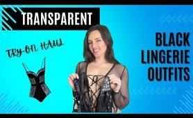 4K TRANSPARENT Mesh and Fishnet black LINGERIE TRY ON Haul with Mirror View.