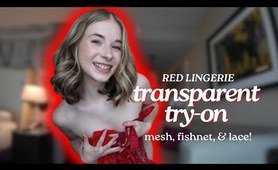 4K TRANSPARENT Red Lingerie TRY-ON // itsMeganSins