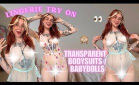 4K Transparent Lingerie | Babydoll & Bodysuit Try on Haul | No Bra Trend