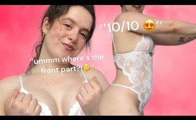 4K TRANSPARENT WHITE One Piece Lingerie TRY ON! | Venus Energy TryOn