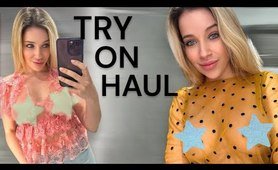 [4K] No Bra Transparent Try on Haul in dressing room amazing outfit