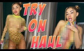 massive No Bra See-Through Fishnet Outfits Try-on Haul!