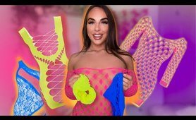 4K TRANSPARENT Neon Dresses TRY ON with Mirror View! Ana Daisy Scott TryOn