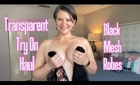 4K TRANSPARENT ebony Sheer ROBES Try on Haul | Curious Carly Try Ons