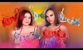 4K TRANSPARENT Lingerie TRY ON with 2 chicks & Mirror View! Ana Daisy Scott TryOn