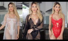 [4K] Transparent OPEN Lingerie Try On Haul | Crotchless Lingerie & Sheer Night Gowns with Selina Amy