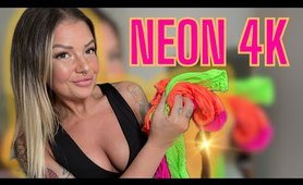 [4k] TRANSPARENT Neon Mini Dress Try-on with Mirror View // Sunnie Snow