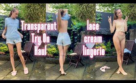 [4K] TRANSPARENT Сream Lace Lingerie Try on Haul | Elena Ross Try Ons