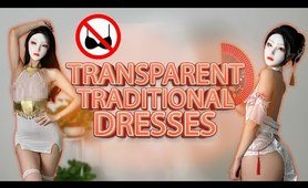 Chinese Model's 2024 Transparent Traditional Dresses Try On Haul | 4K No Bra
