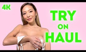 [4K] White Slingshot Bikini Try on Haul & Review