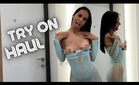 Sheer Blue Dress Set Try-On review ft. Emily | 4K Transparent Haul