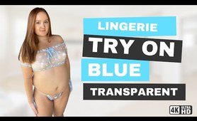 [4K] TRANSPARENT Sheer Blue Top Try On: Curvy Thick Natural Body Edition