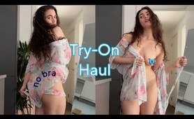 Try-On Haul transparent Robe | 4k | blue robe | See through & no bra