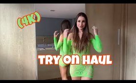 FISHNET YELLOW OUTFIT TRANSPARENT TRY ON HAUL (4K)