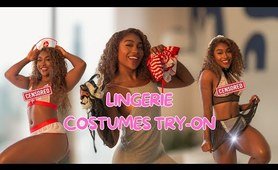 [4k] black girl LINGERIE costumes Try-On Haul