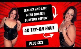 4K Transparent Lingerie Try On Haul Avidlove Lingerie Bodysuit Leather and Mesh #plussized