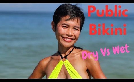 bikini Try On Public Beach | Dry Vs Wet  #haul #tryon #beachvibes