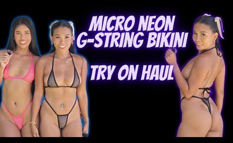 [4K} Micro G String  bathing suit Try On w/ Mitch and Mai