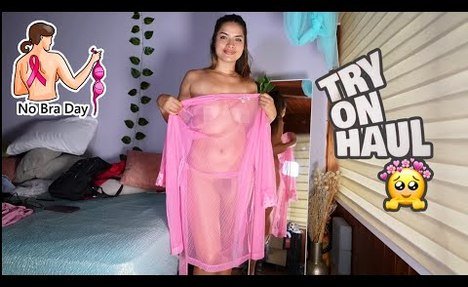 [4k]TRY ON HAUL//  pink robe | No Bra #try #transparent #tryonhaul