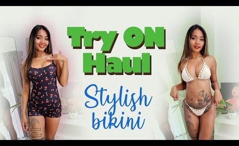 [4K] White Stylish  string bikini Try-On Haul