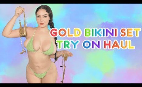 Gold  microkini Set Try on Haul [4k]