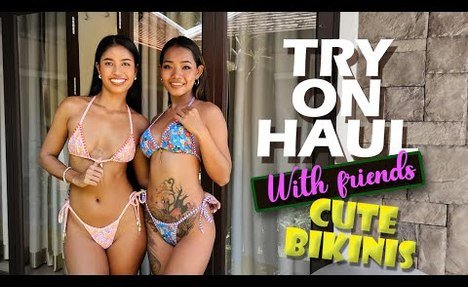 [4K] Tiny pretty Bikinis Try On Haul with Friend