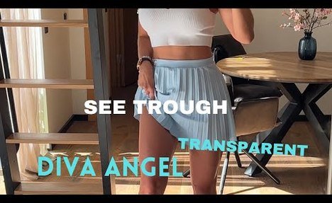 Try on Haul white Lingerie  baby blue short skirt with Diva Angel | Fitting room |