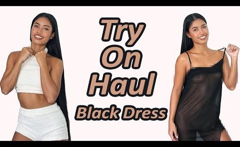 4K | Try On Haul | Fluffy Costume x Transparent black Dress | oriental skank petite Body