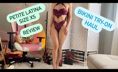 string bikini TRY ON HAUL| Transparent lace XS  bathing suit petite hispanic reviews