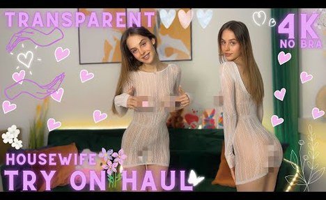 4K TRANSPARENT HOUSEWIFE TRY ON HAUL | SHEER WHITE LACE DRESS LOOKBOOK | NO BRA ❤️‍